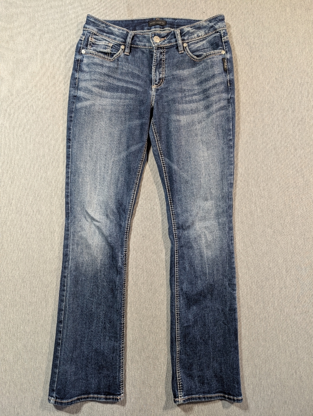 Silver Jeans Elyse Slim Boot Women's 29 X 33 Blue Whiskering